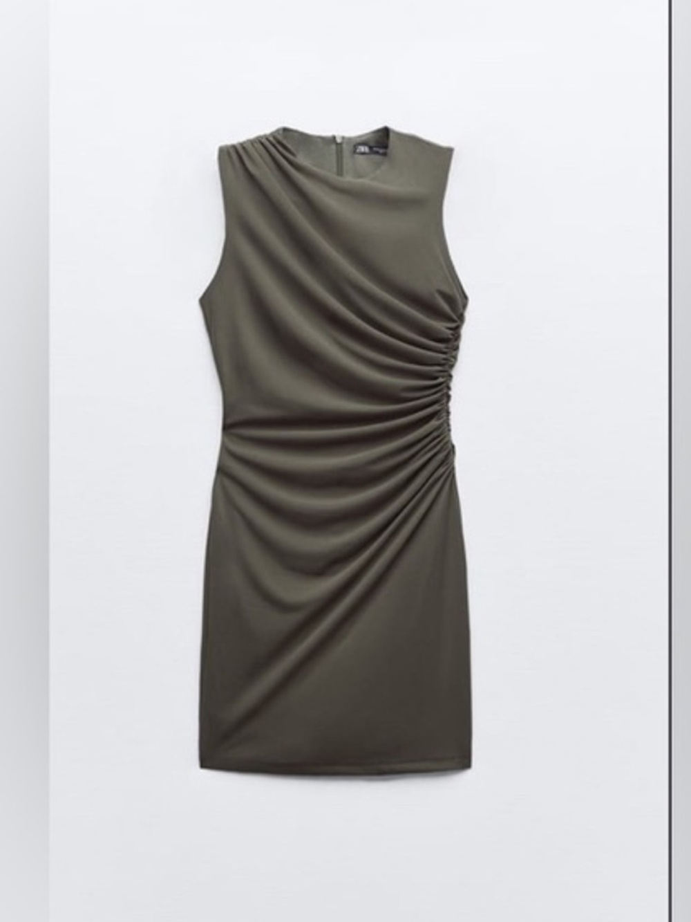 Zara Ruched Olive Green Mini Dress